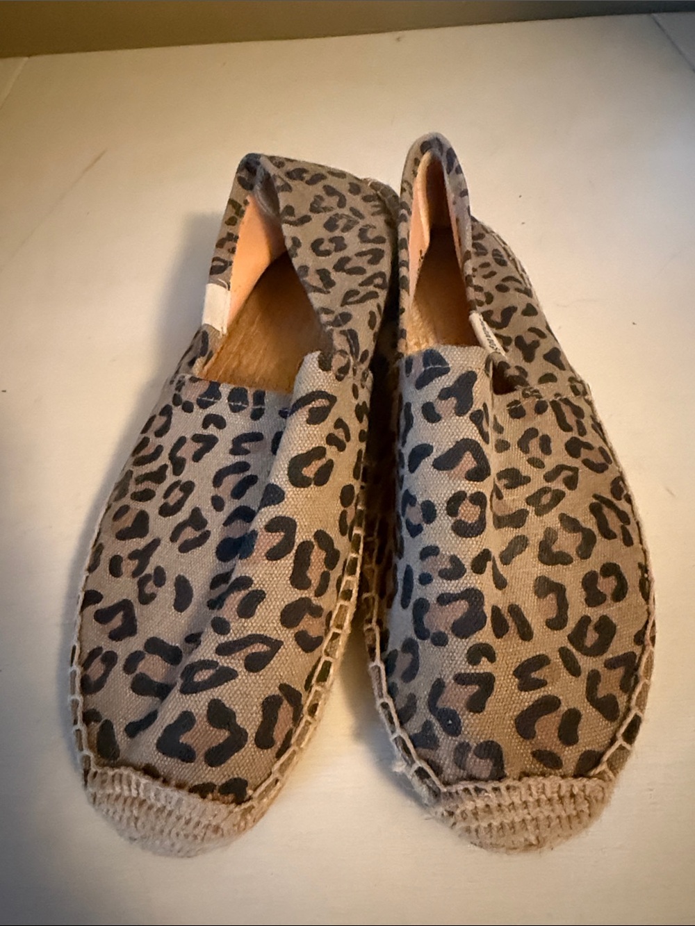 Soludos Leopard Print Calf‎ Hair Smoking Slipper Espadrille Flats - Size 10